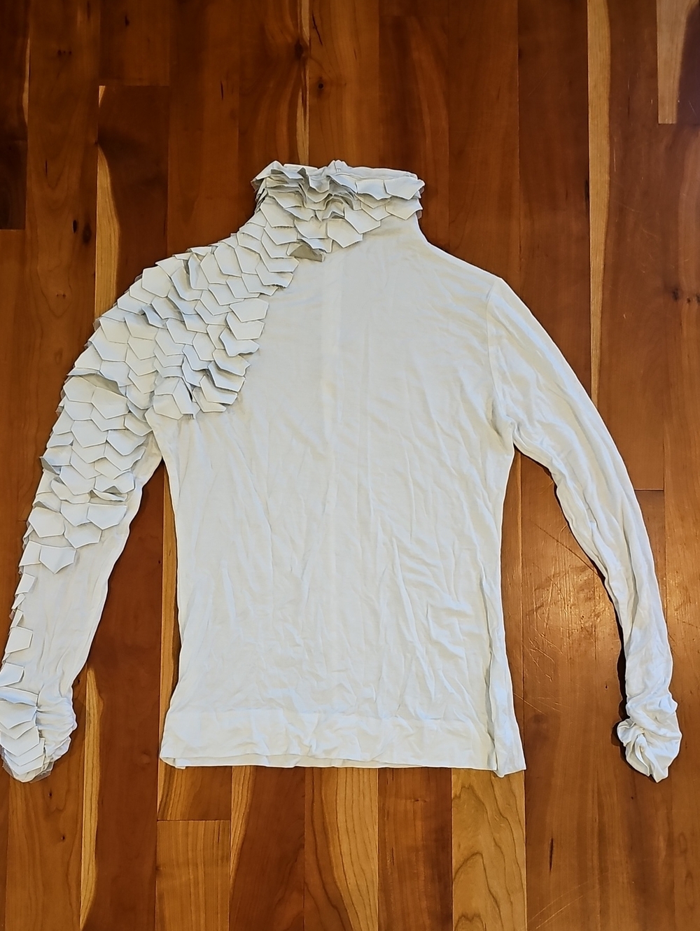 Cream Long-Sleeve Ruffle Accent Turtleneck Top